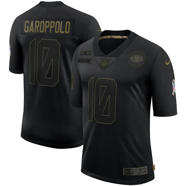 Men's San Francisco 49ers #10 Jimmy Garoppolo 2020 Black Salute To Service Limited Stitched NFL Jersey